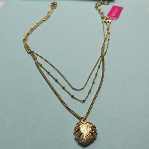 Lilly Pulitzer Charming Leaf Choker Necklace Layered TRENDY TRIPLE-LAYER